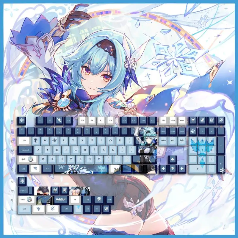 Genshin Impact Eula PBT-Tastenkappen, Cosplay-Requisiten, Achseseite, gravierte mechanische Tastenkappen, Gaming-Tischzubehör – Detail 1