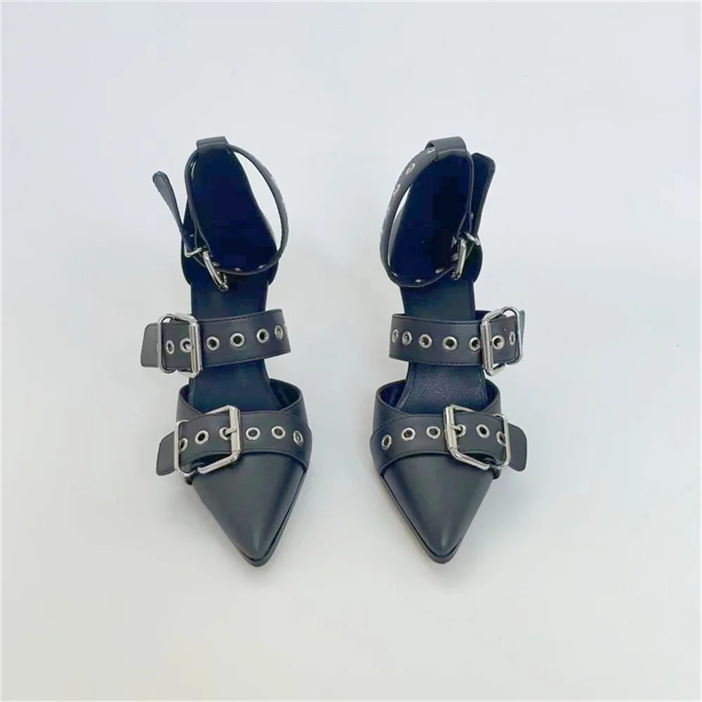 

2023 Summer Fashion Women's High Stiletto Heel Cusp Hasp High-heeled Sandals Sexy Lacing Hollow Out Metal Decoration