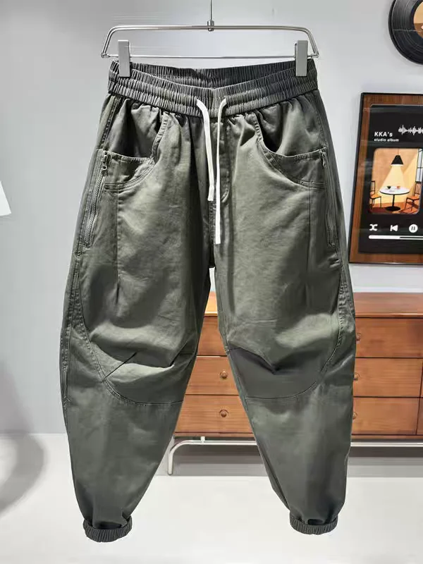 Men's Casual Trousers Loose Fit American Workwear Pure Color Fashionable Harlan Pants Autumn Winter Trendy Elastic Waist - 2