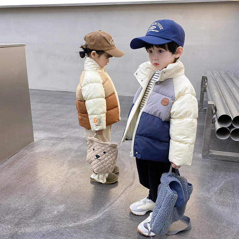 Winter Coat Boys Down Cotton Clothes Girls Thickened Jacket Children's Warm Anti-cold Outerwear New Standing Collar Tops 3-8Y