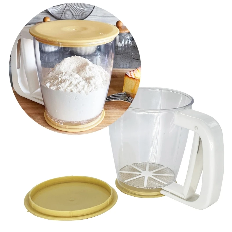 Flour Sifter Flour Sieve Filter Plastic Powder Cup Sugar Sieve Shaker Mechanical Mesh Flour Kitchen Baking Tool Colanders