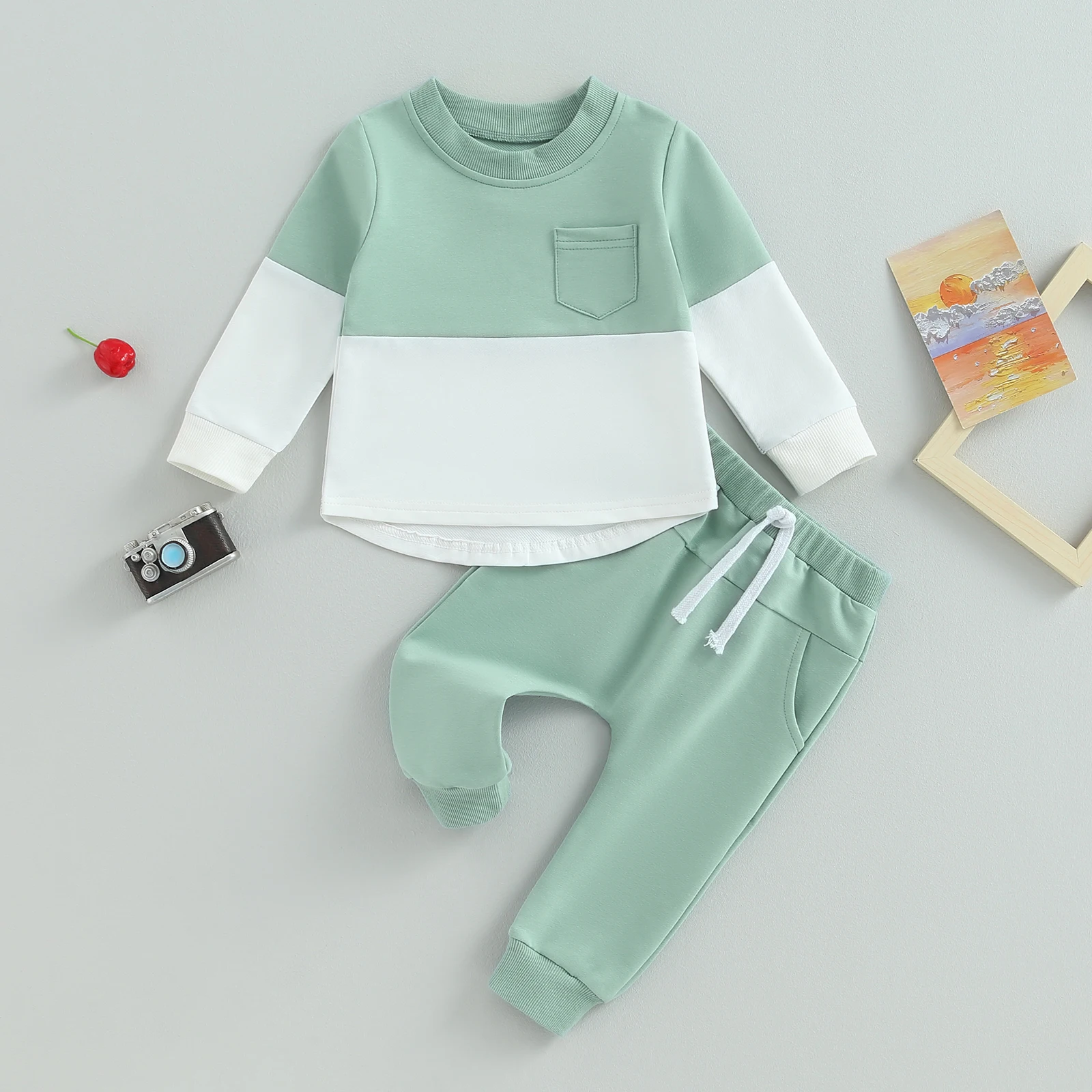 

BeQeuewll Toddler Fashion Autumn New 2Pcs Fall Outfits Long Sleeve Contrast Color Sweatshirt and Pants Set Baby Clothes