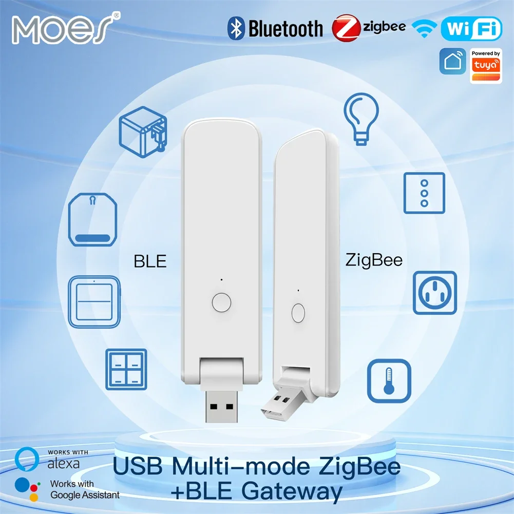 MOES Tuya Smart USB Multi-mode Gateway Bluetooth+ZigBee Wireless Hub  Control Smart Home Control Compatible with Alexa GoogleHome