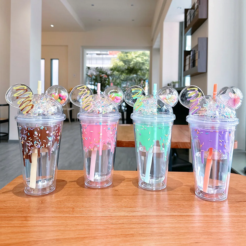 640ml large capacity transparent single-layer straw water cup, Milk Cup,  mug, coffee cup with straw cover - AliExpress