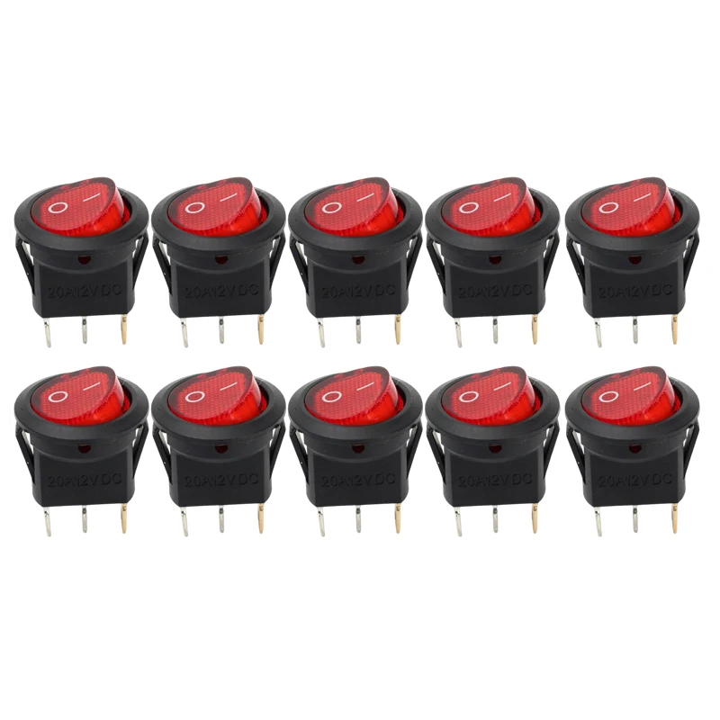 Illuminated Red LED Round Mini Rocker Switch