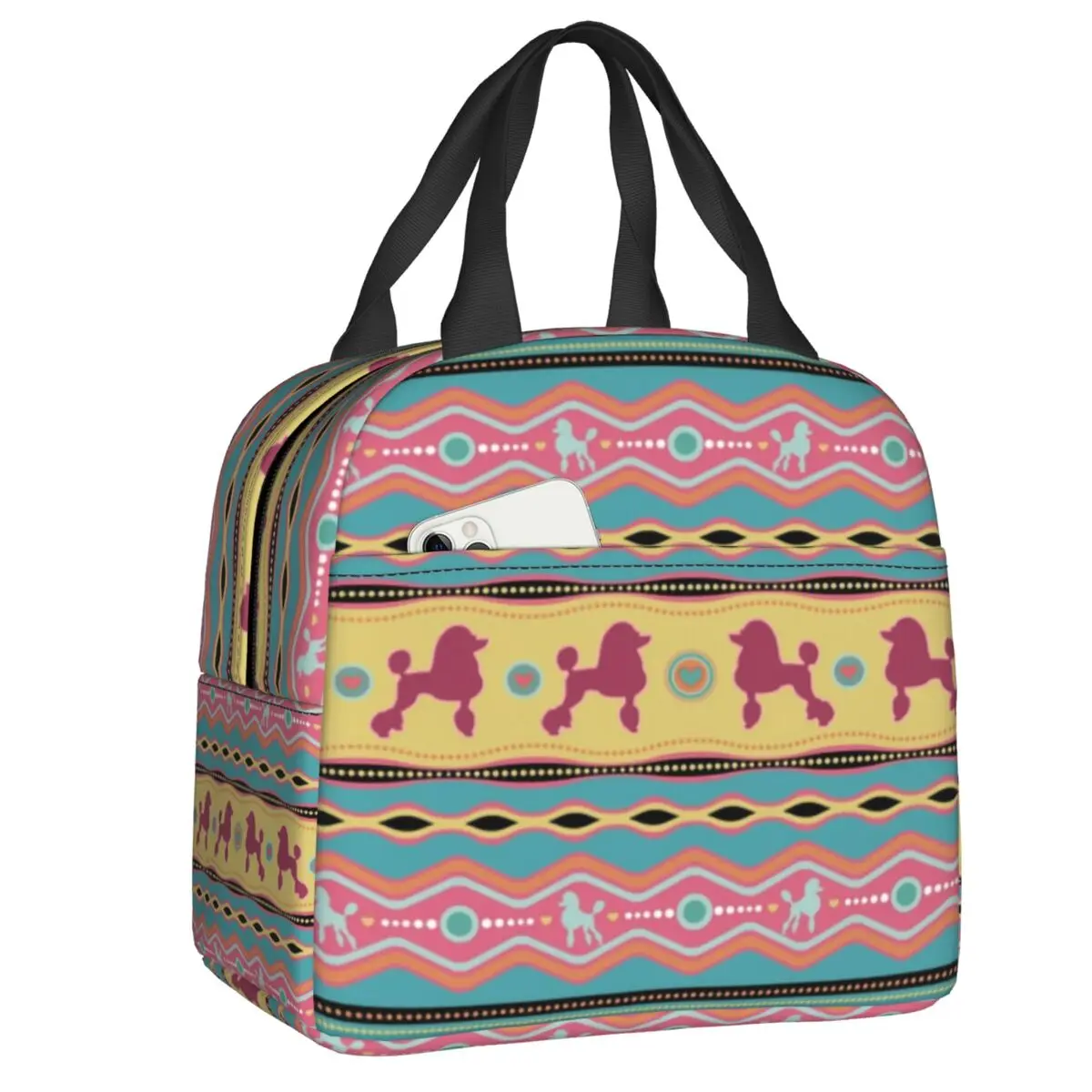 

Poodle Dog Colorful Pattern Insulated Lunch Bags for Work School Pet Animal Waterproof Cooler Thermal Bento Box Women Children