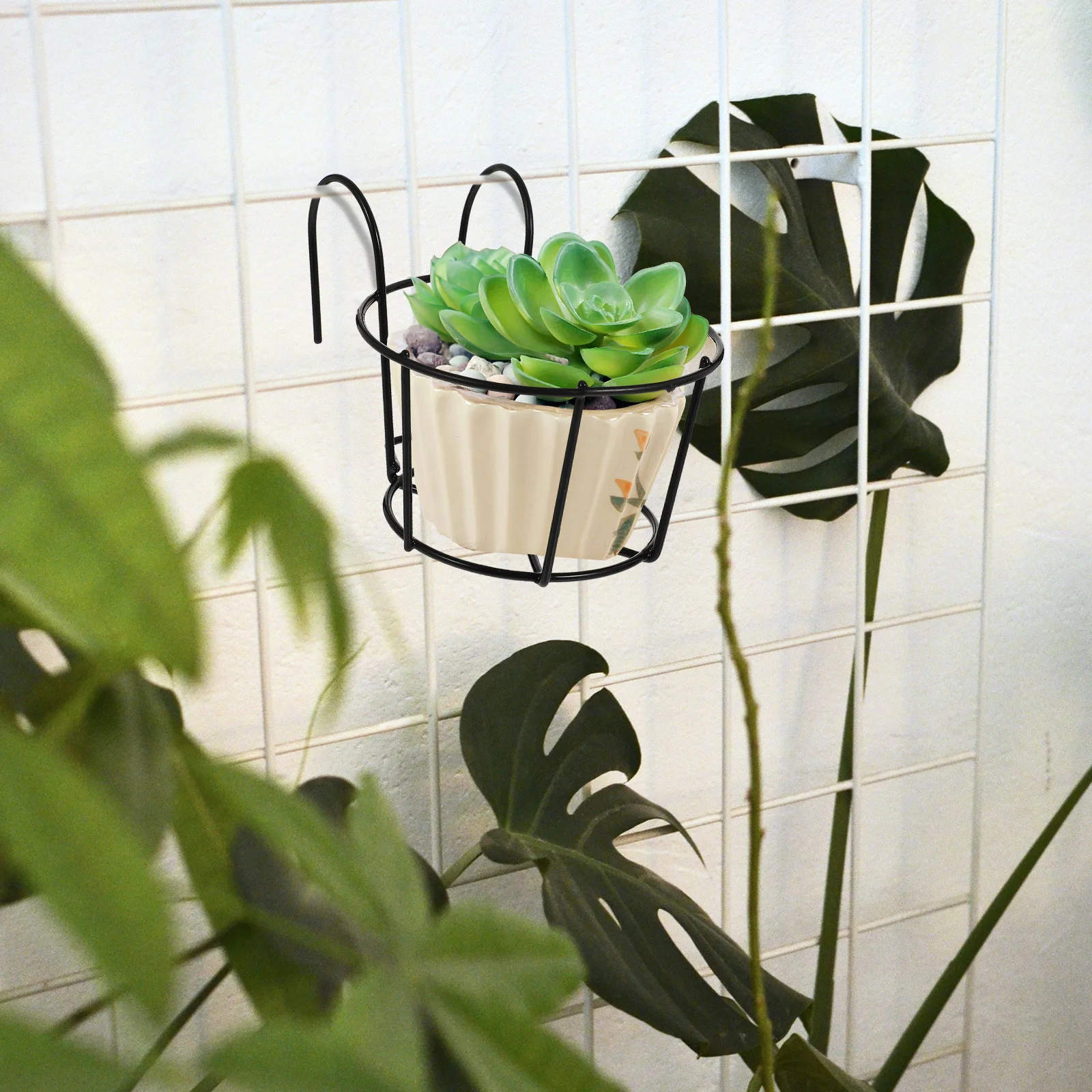 

Bonsai Hanging Basket Flowerpot Holder Iron Art Handrail Stand Flowerpot Bracket With Hooks For Home Office Balcony