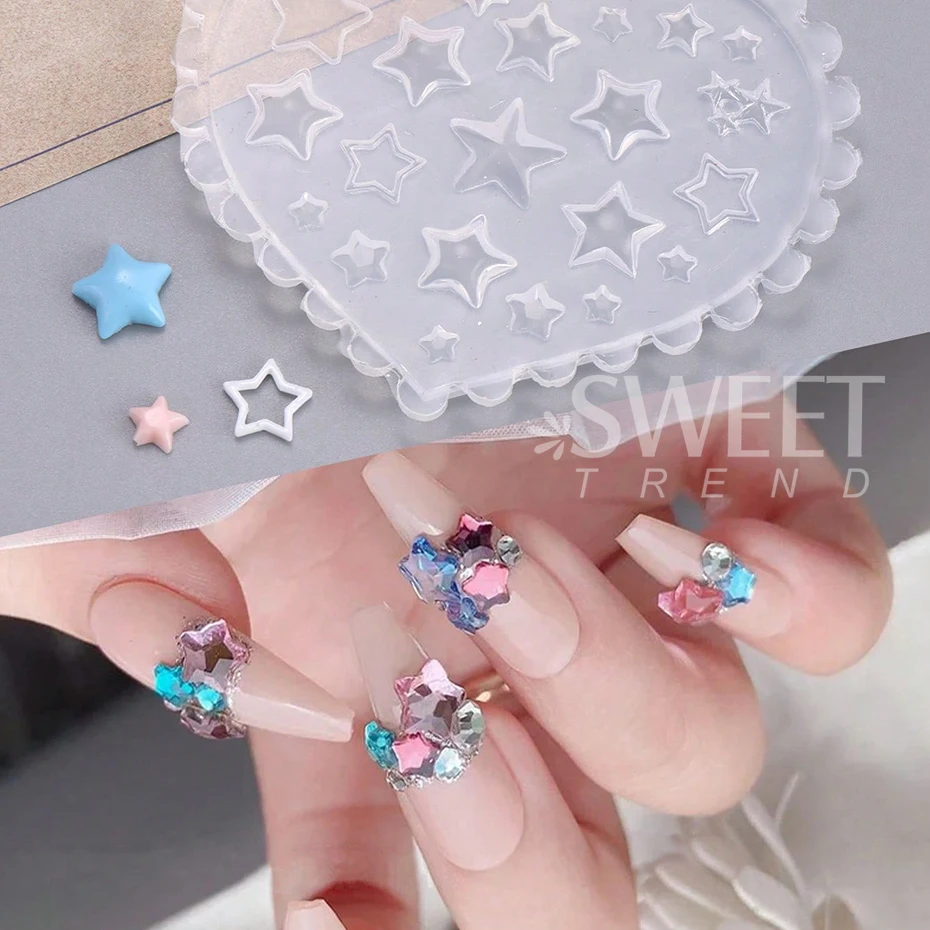 Bow Tie Nail Art Heart Shape Silicone Mold Star Rhinestones Shape Mold Templates Gel Print Stencils Manicure Carving Decoration 2
