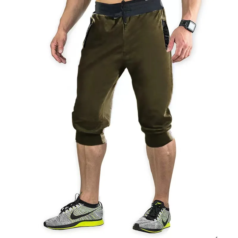2025 new men's sports pants men's casual jogging shorts elastic fitness pants seven quarter pants casual M-3XL men 6