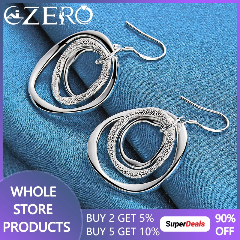 

ALIZERO 925 Sterling Silver Frosted Three Circle Earrings For Woman Wedding Engagement Fashion Party Jewelry Gifts