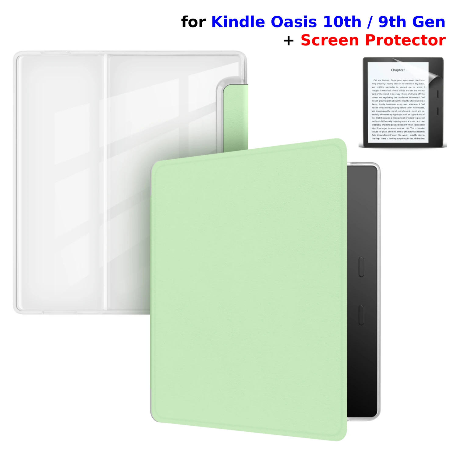 Premium PU Leather & Transparent Acrylic Sleep Cover for Kindle Oasis 7 with Screen Protector