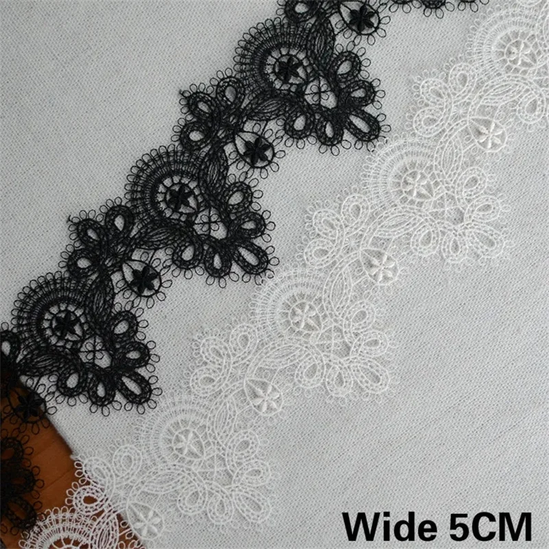 5CM Wide Exquisite Polyester Cotton Embroidery Ribbon 3d Flowers Lace Collar Trim Dress Curtains Hat Sewing Supplies