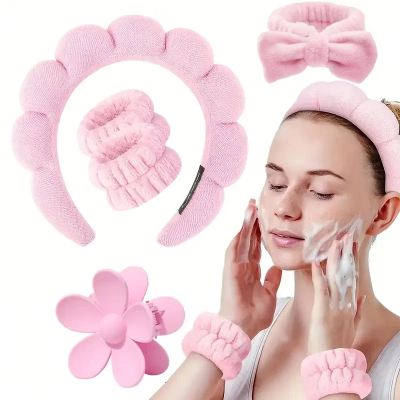 5Pcs Spa Headband & Skincare Headbands Large Flower Hair Claw