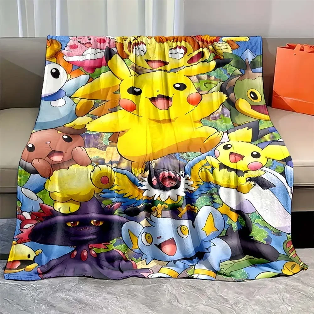 Pokemon Cartoon Anime Flannel yellow Blanket Pikachu Figures Home Sofa Lunch Break Blankets Children Student Christmas Kid Gift 3