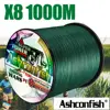 Ashconfish 8 Strands Braided Fishing Line 8 thread cord fishing rope 1000M 8 Braid PE Multifilament Fishing Line Winter  6-300LB 1