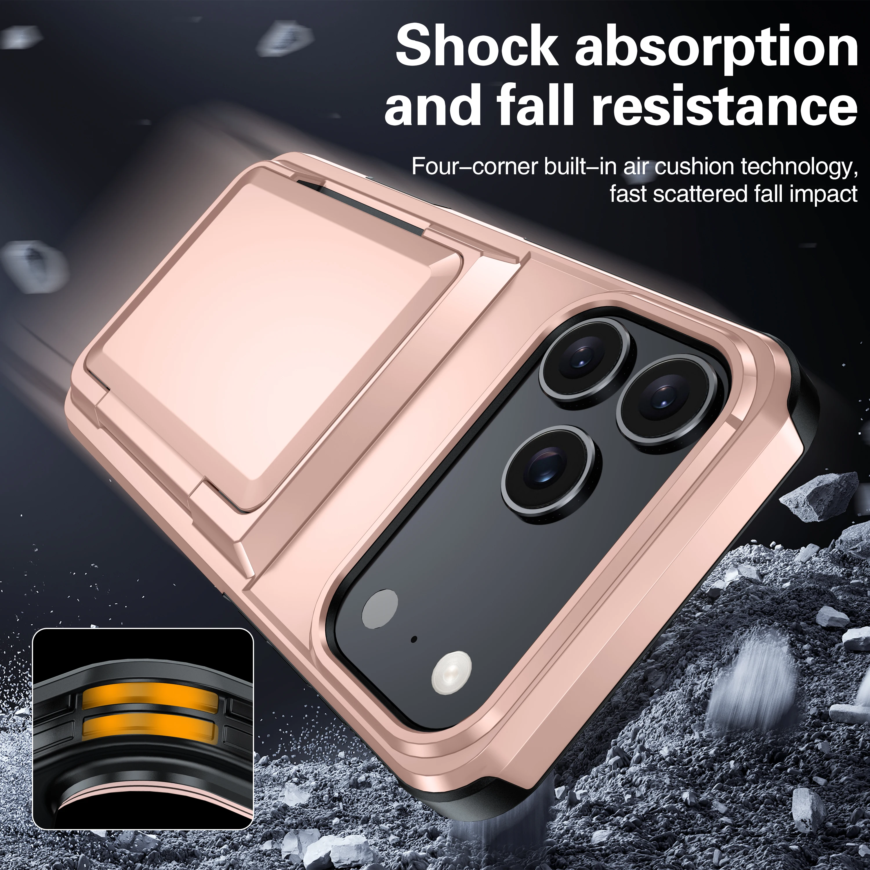 Solid Color Card Holder Slide Slot Hard PC Heavy Duty Protective phone case For iPhone 17 Pro Max 16 Plus 15 14 13 12 11 Cover 5