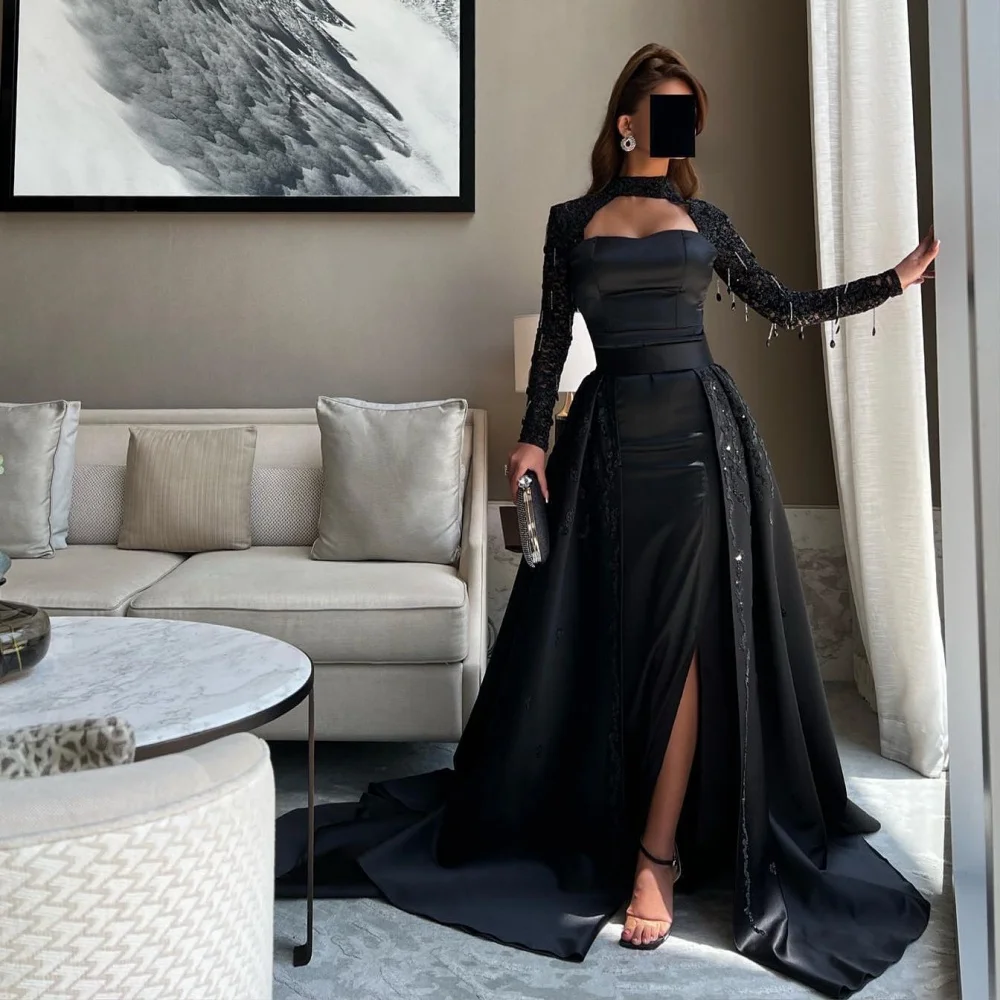 Jersey Draped Embroidery Party Ball Gown High Collar Bespoke Occasion  Long Dresses