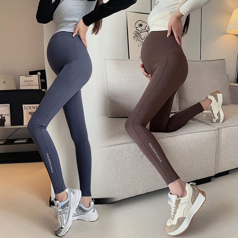Autumn Winter Waist Support Belly Seamless Warm Brushed Nylon Legging Maternity Pencil Yoga Pants for Pregnant Women Pregnancy