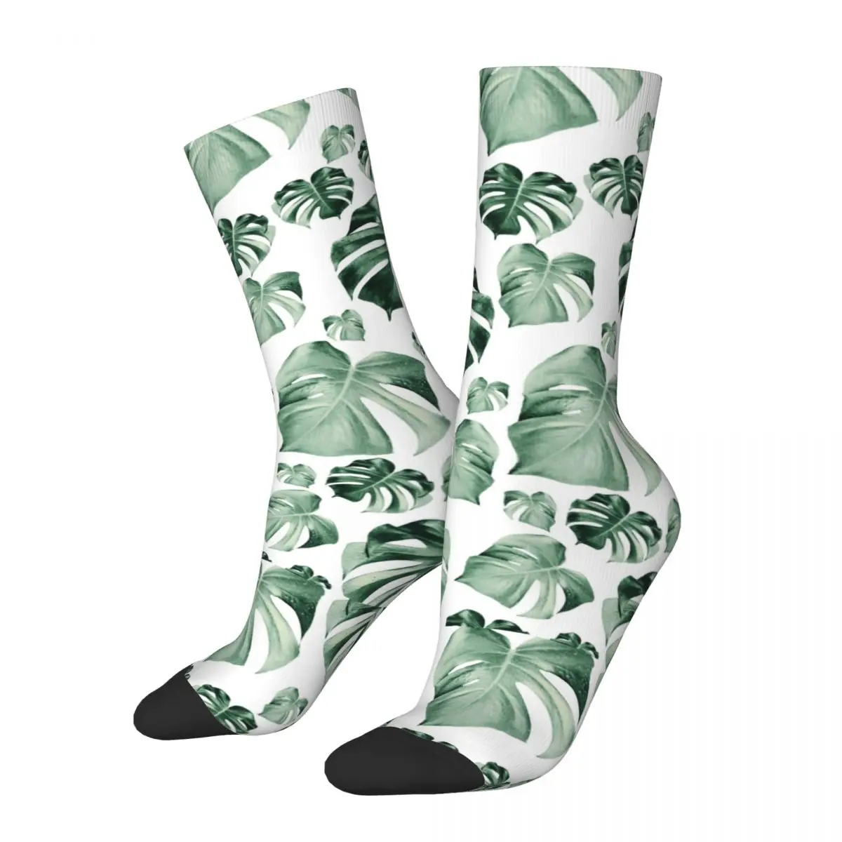

Harajuku Leaf Leaves Monstera Basketball Socks Jungle Tropical Green Plant Polyester Middle Tube Socks for Women Men Non-slip