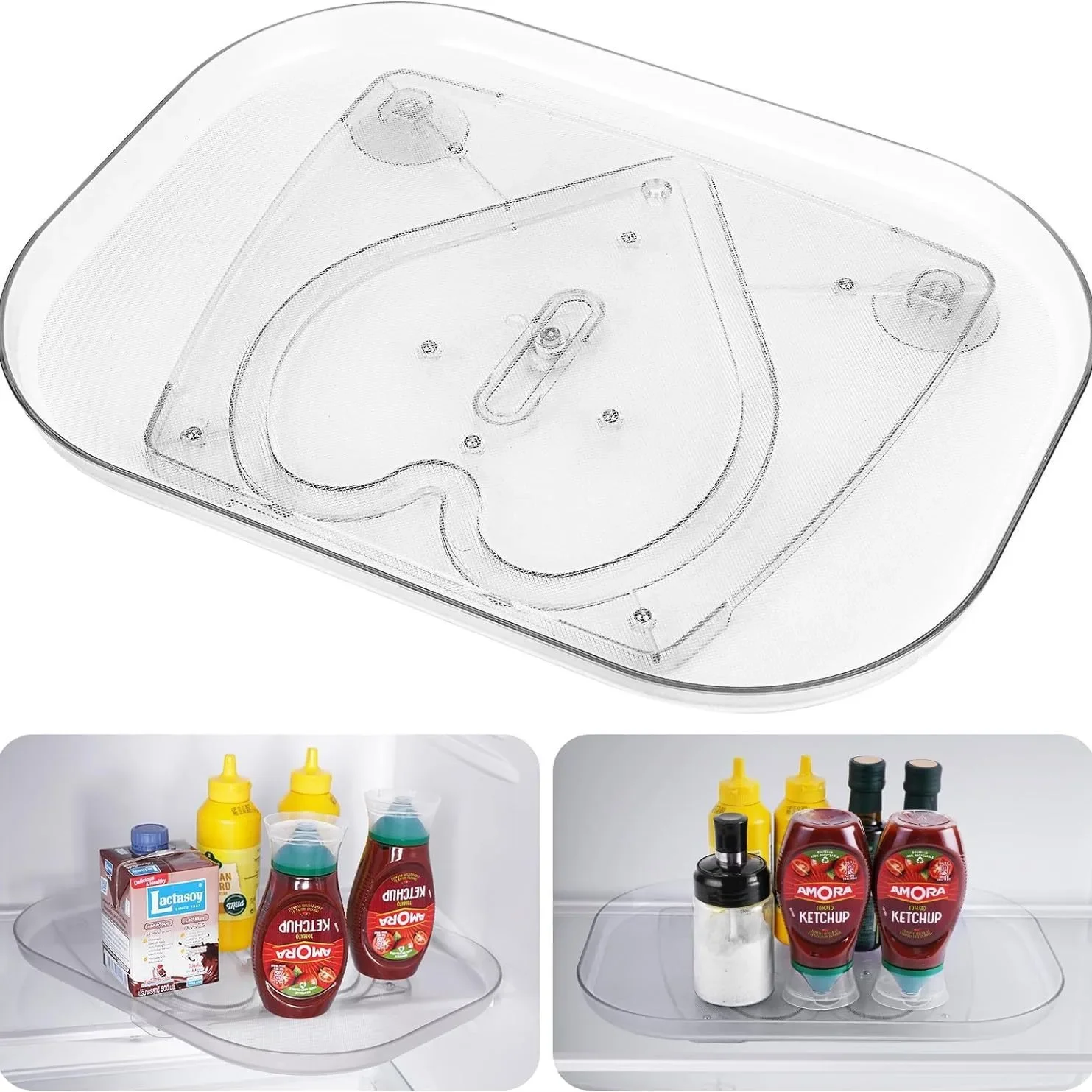 Turntable Organizer Tray for Refrigerator 360 Rotatable Rectangle Storage Rack Saving Space Turntable Rack for Kitchen Cabinet 5