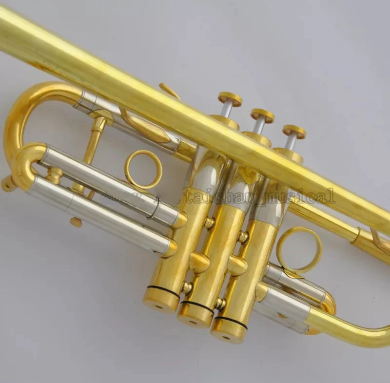 Professional Heavy C key Trumpet horn Gold Finish Monel Valves 5" Bell Hard Case
