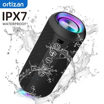 Ortizan Portable Bluetooth Speakers with Bass Boost,IPX7 Waterproof,Suporrt TF Card/AUX,RGB Lights,30H Playtime,24W Loud Drivers 1