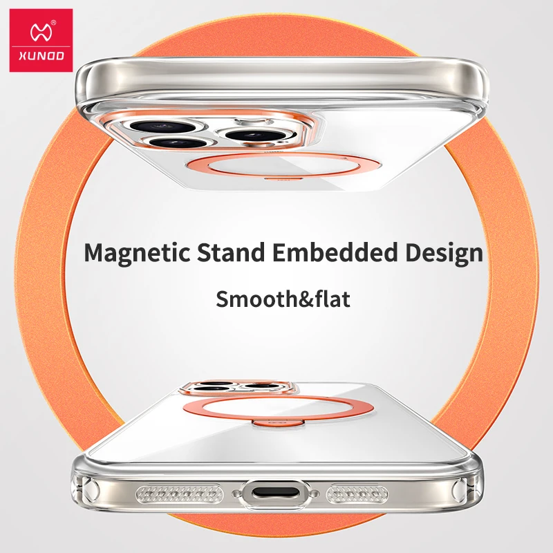 Xundd Magnetic Holder Case For iPhone 15 15 Plus 15 Pro Max Airbag Shockproof Shell Lens Protection PC+TPU Transparent Cover