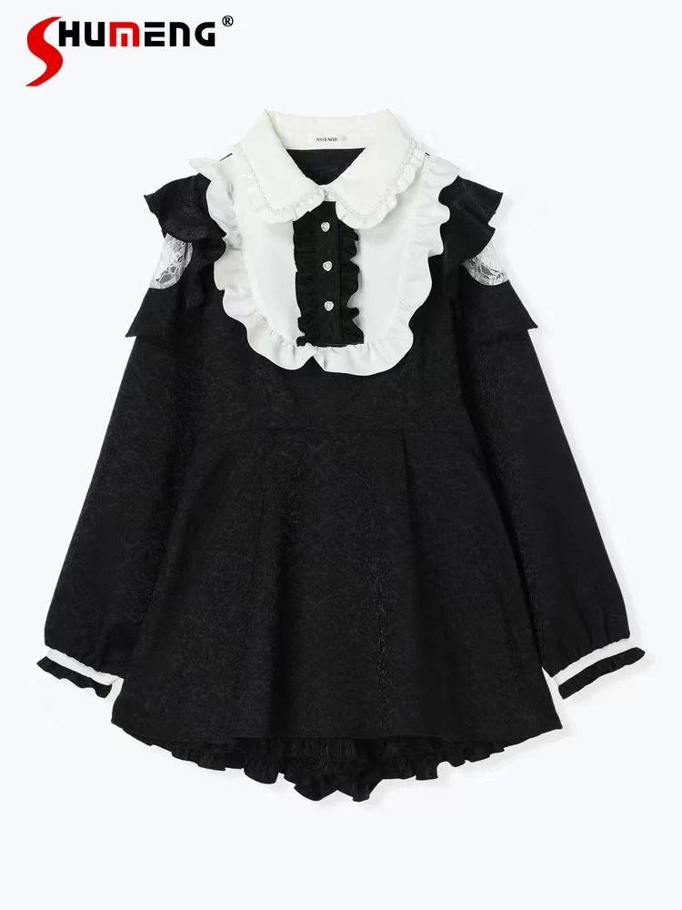 

Lolita Water Color Shorts Set Fall Japanese Mine Sweet Pearl Belt Lace Trim Jacquard Midi Dress and Ruffles Shorts Suit 2 Pieces
