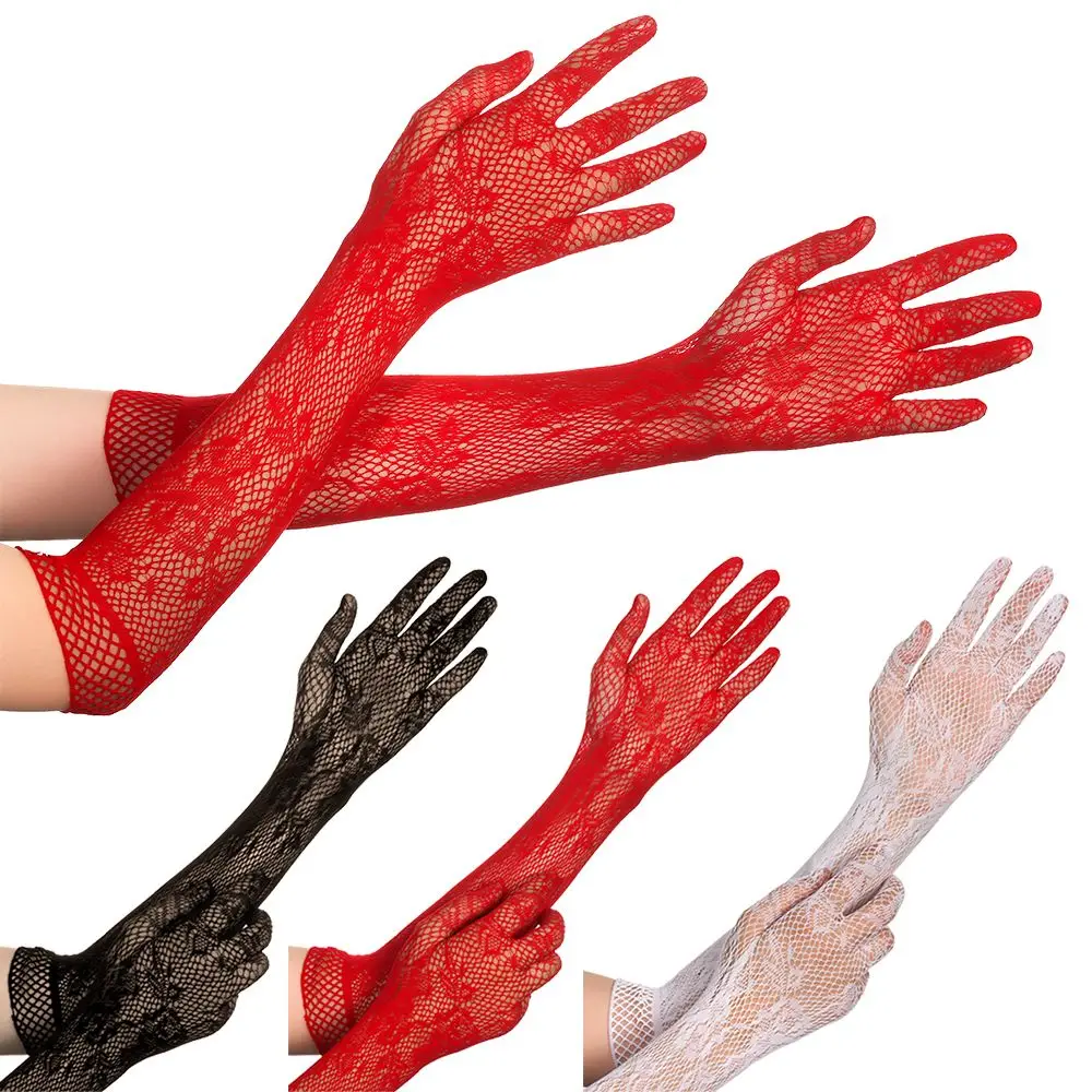 

A Pair of Wedding Bride Long Stretchy Fancy Dress Christmas Halloween Gloves Lace Gloves Gothic Punk Mittens