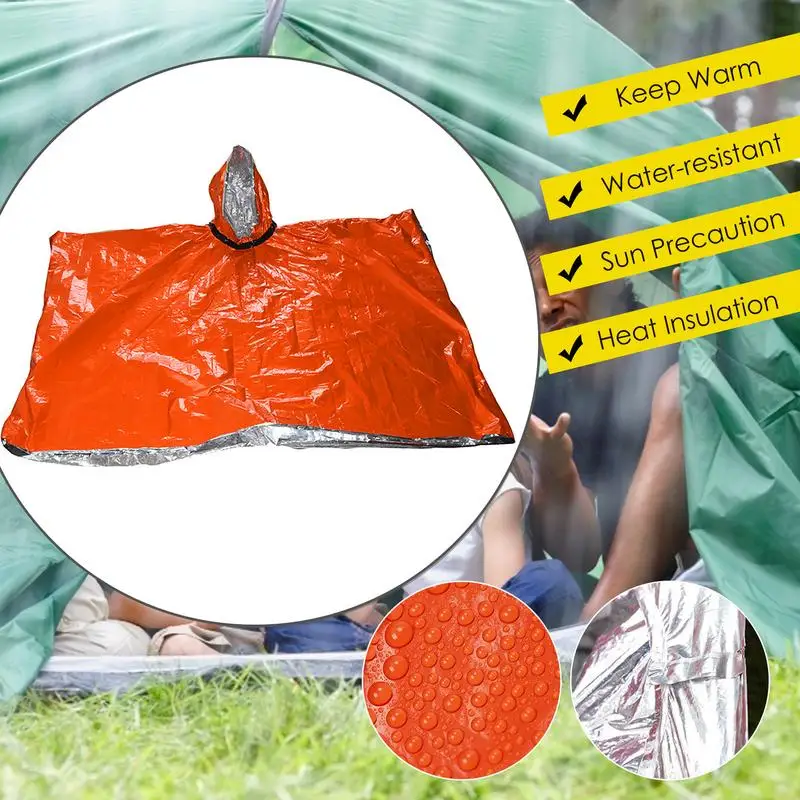 Emergency Waterproof Raincoat Aluminum Film Disposable Poncho Insulation Rainwear Blankets Camping Survival Rain Coat Equipment