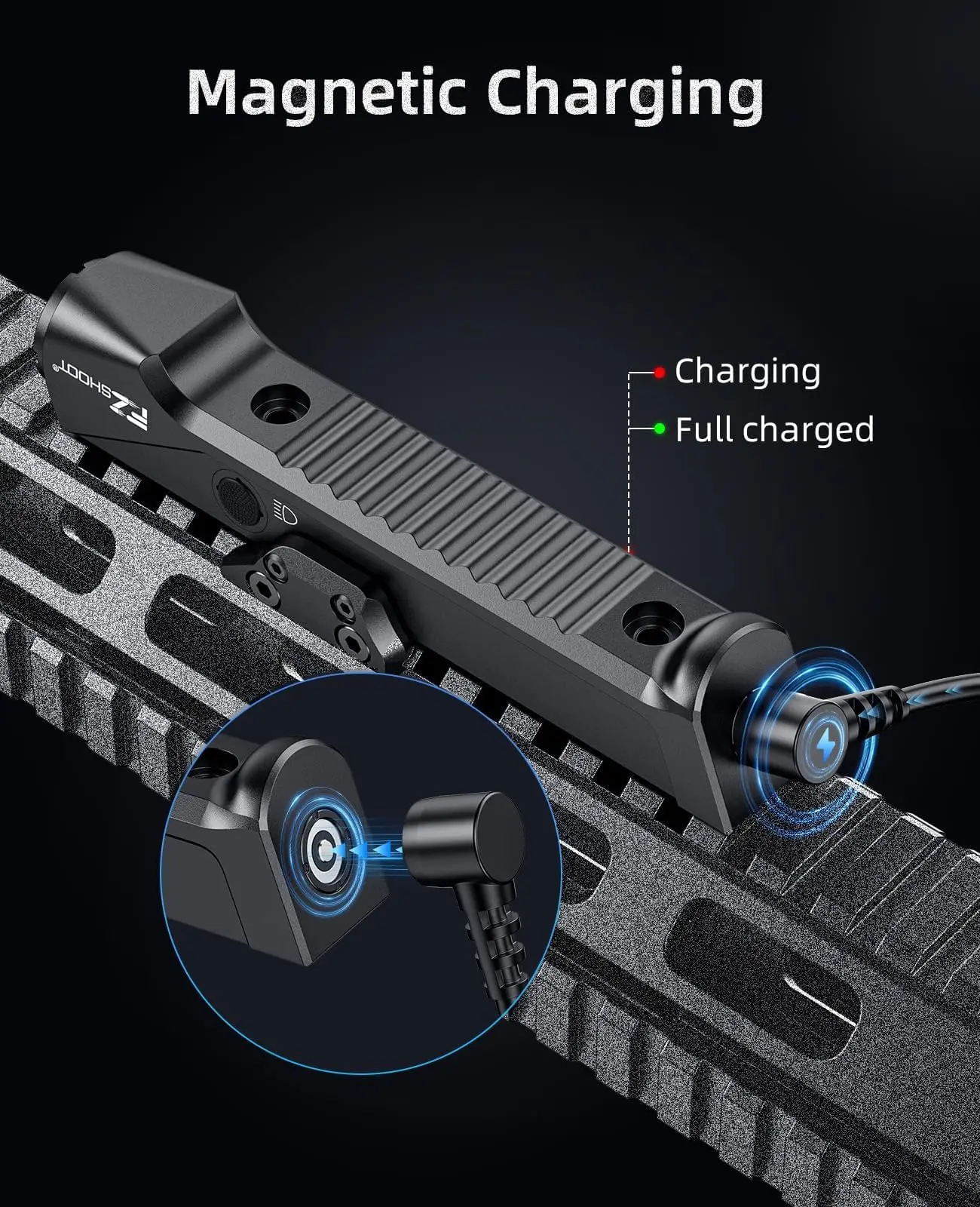 Tactical Flashlight 1800 Lumens Rifle Light Compatible with Picatinny and M-Rail with Magnetic Rechargeable Strobe Mode laser bore sight