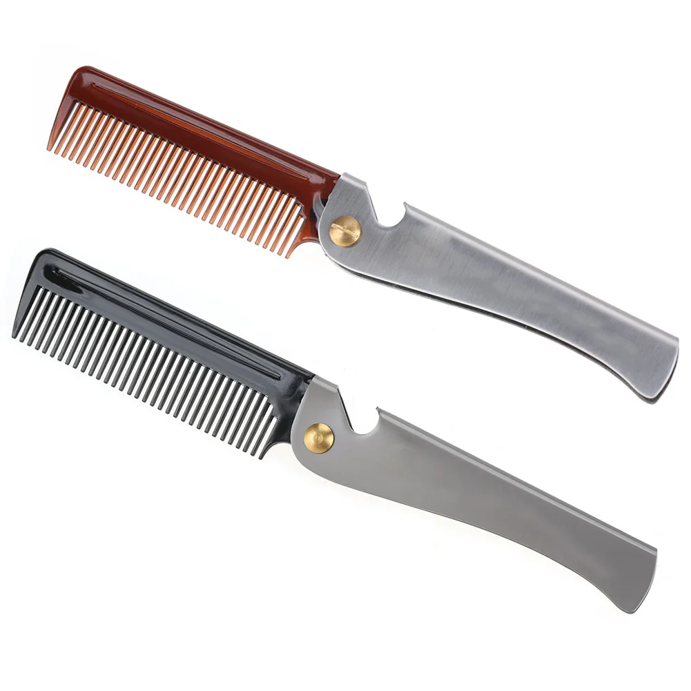 Folding Beard Comb Moustache Comb Folding Pocket Moustache Shaping Comb Stainless Steel Round Comb Teeth Beard Comb Beard Comb