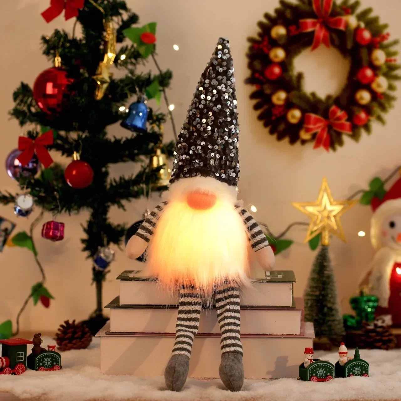 thumbnail image 1 of 1 ~ 4 piezas 2024 Muñeco de Navidad Elfo Gnomo de punto con luz de noche LED Decoraciones navideñas para el hogar Navidad Año Nuevo 2025 Regalo, 1 of 5