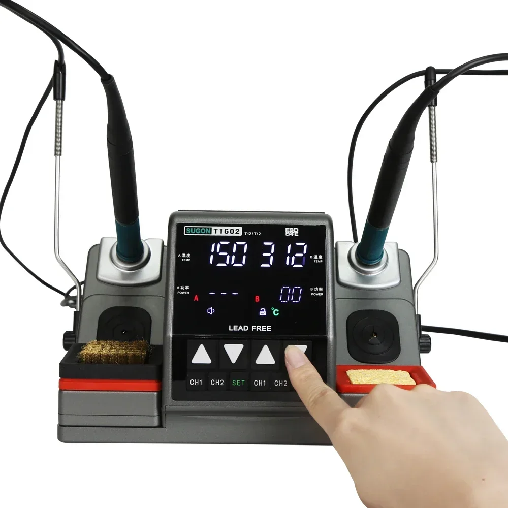 SUGON T1602 Soldering Station T12 Handle Double station Digital Rework Phone Repair BGA SMD Solder Tool Welding Station 4