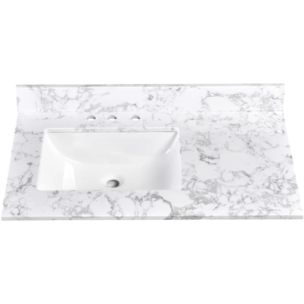 36x22 Inch Bathroom Vanity Top with Sink,Vanity Countertop 8 Inch Faucet 3 Hole Spread with Backsplash(Not included Faucet) 3
