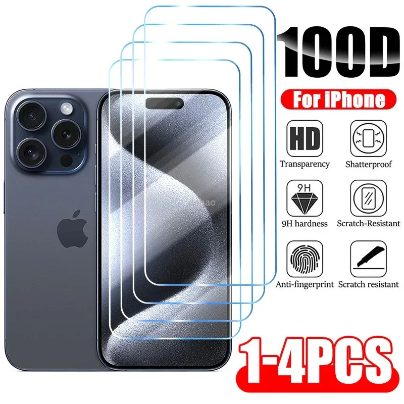 

1-4pcs Tempered Glass for Iphone 11 12 13 14 15 Pro Xr X Xs Max Screen Protector 15 Pro Max Mini 7 8 plus Se