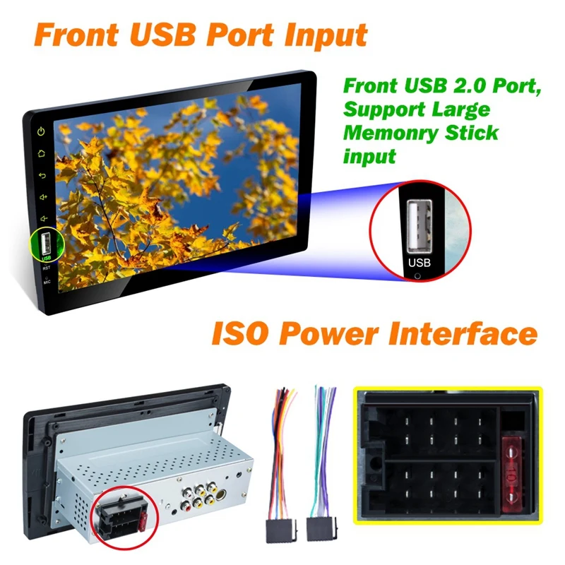 차량용 MP5 플레이어 접촉 화면 FM 라디오, 블루투스 USB AUX, DC12V 1Din, 9 인치, 4X50W