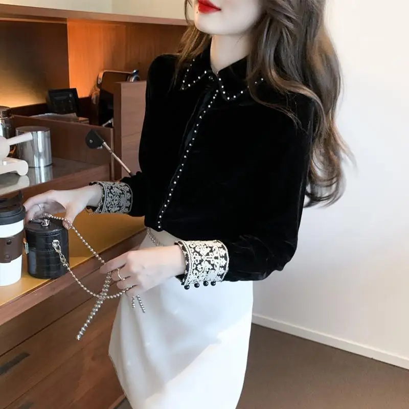 Women's Spring  Autumn Fashion Elegant Polo Collar Pullover Long Sleeve Bottom Shirt Casual Versatile Western Comfortable Tops