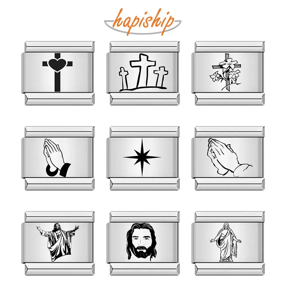 Fashion Stainless Steel Cross Religion Jesus Charm Italian Links Fit 9mm Bracelet Diy Making Jewelry Dj106-F charm bracelet