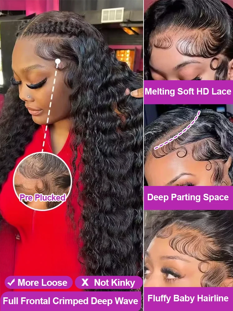 Deep Water Wave Wigs 13x4 HD Transparent Lace Front Human Hair Wigs 13x6 Lace Frontal Wig 300% Glueless Human Hair Curly Wigs 3