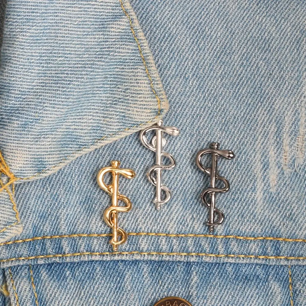

Magic Snake Stick Brooch Black/Gold/Silver Color World Health Organization Pin Metal Badge for Doctor Nurse Lapel Friend Jewelry