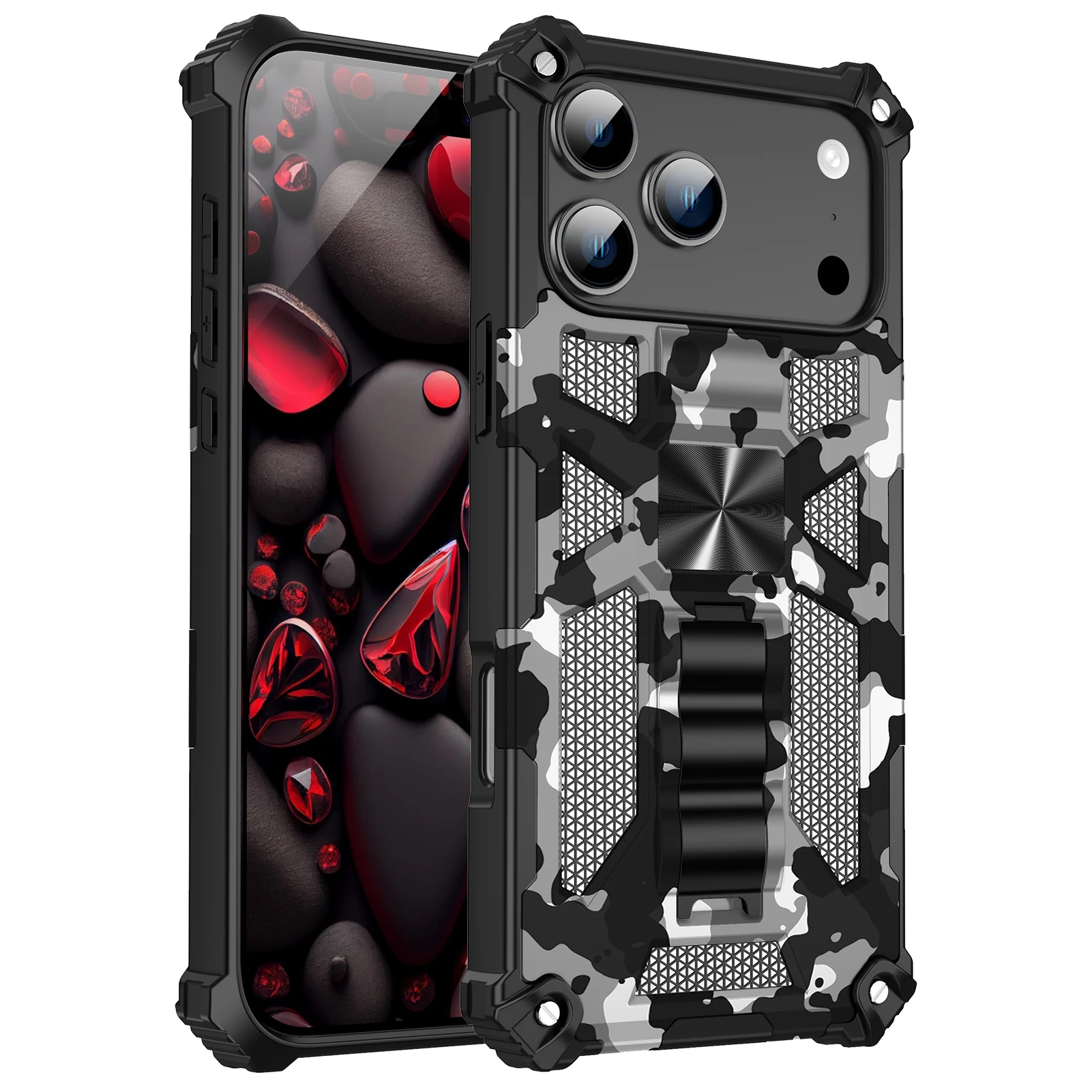 Military Camouflage Armor TPU Case with Built-in Kickstand and Magnetic Cover