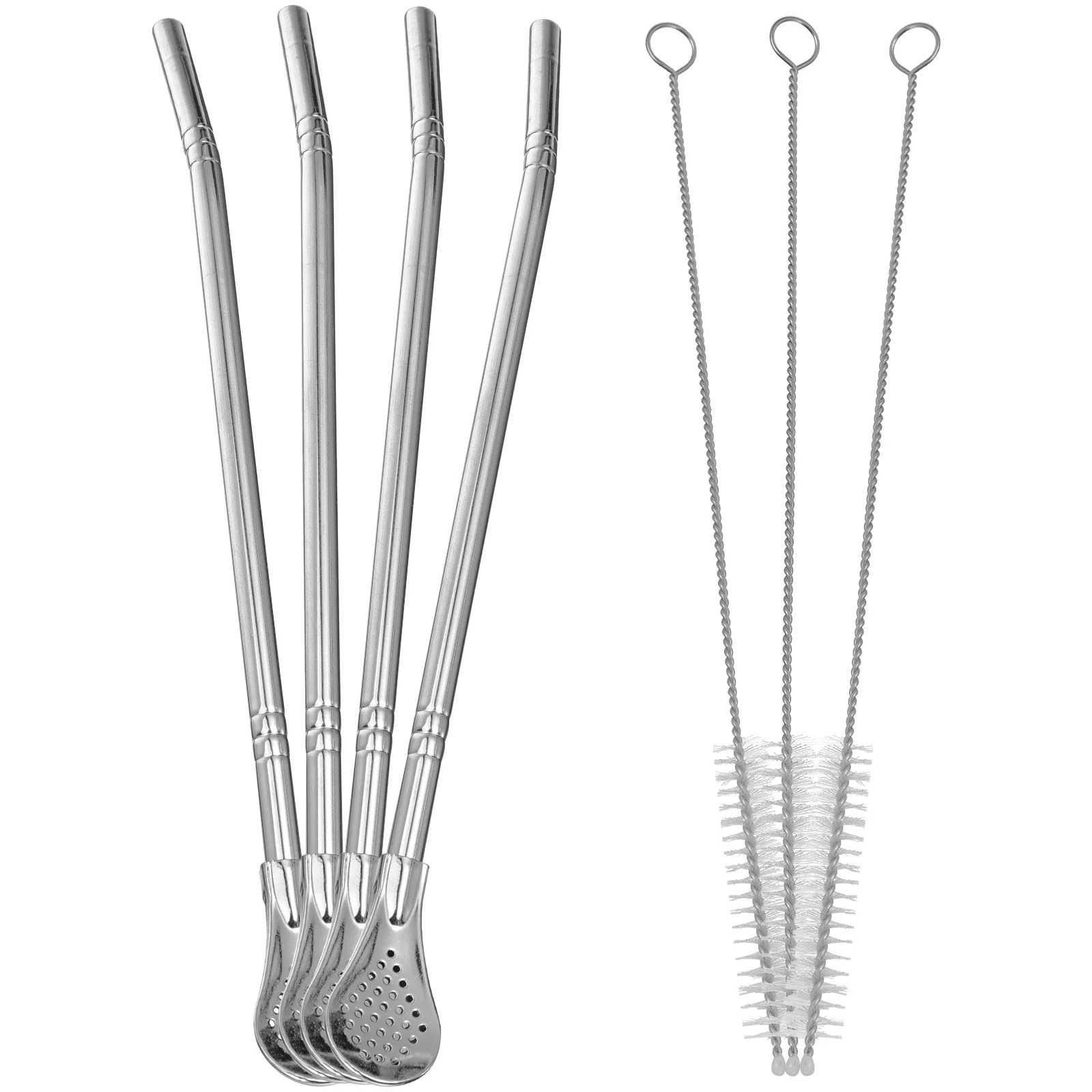 

Stirrer Straw Multipurpose Spoon Kitchen Straws Stainless Steel Dessert Scoop Coffee Stirrers Holder Silver