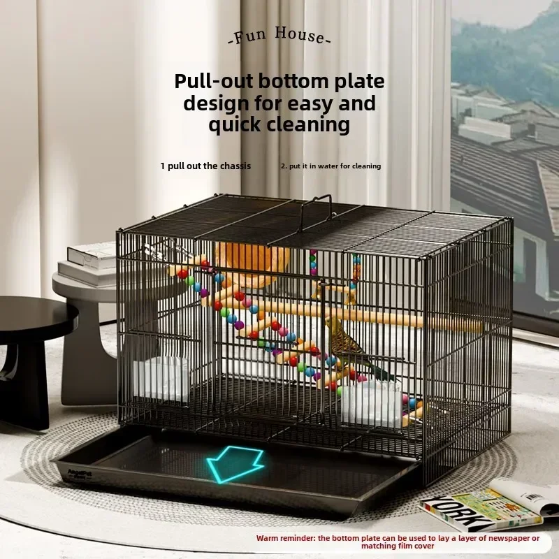 Bird Cage Large Household Parrot Cage Tiger Skin Black Phoenix Bags Bird Cages with Partition Double Room Breeding Bird Cages