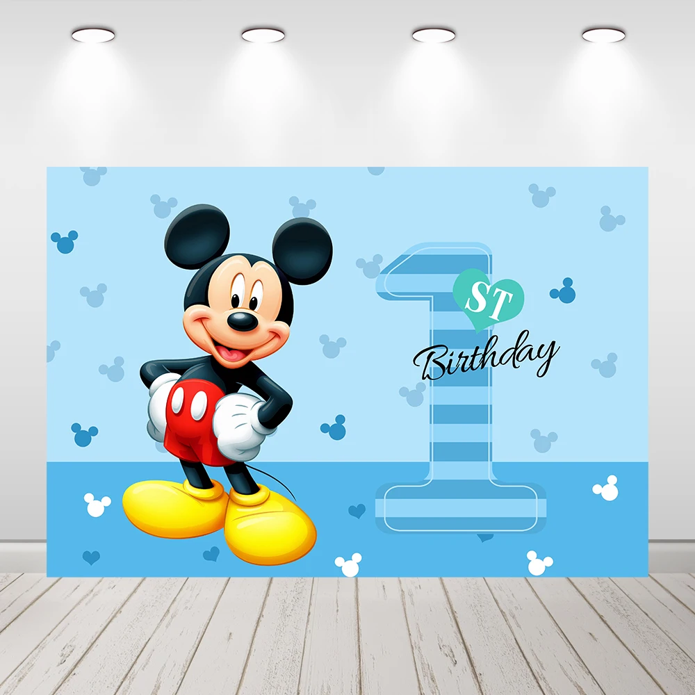 

Виниловый голубой фон для фотосъемки новорожденных с изображением Микки Мауса мальчика на 1-й день рождения