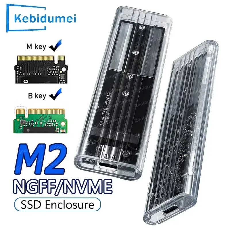 M2 SSD Case NVME SATA SSD Enclosure USB A to C Transparent 10Gbps Solid State Drive External Adapter Support UASP for M/M+B Key