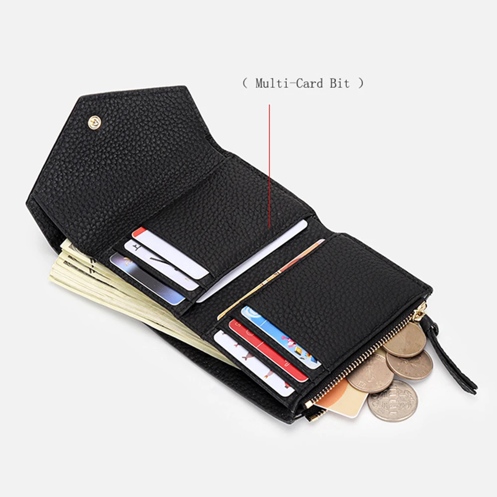 100% Genuine Leather Small Women Wallet Tifold Luxury