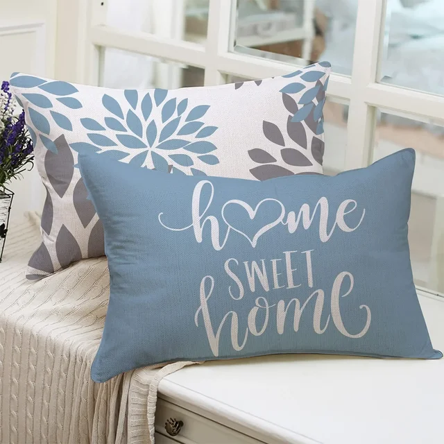 Lake Blue & White Geometric Linen Pillowcase – Customizable Sofa Cushion Cover 2