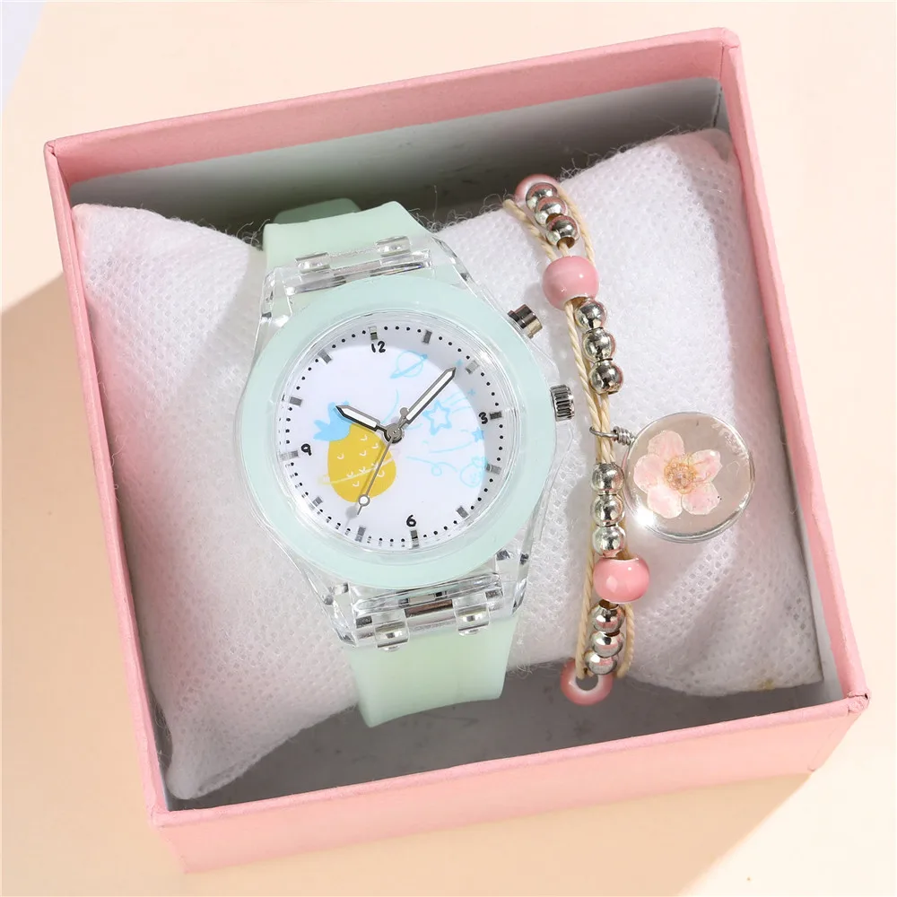 Children Watches Glow at Night Quartz CLOCK Silicone Band Cute Girls Primary School Wristwatch With Bracelet 5