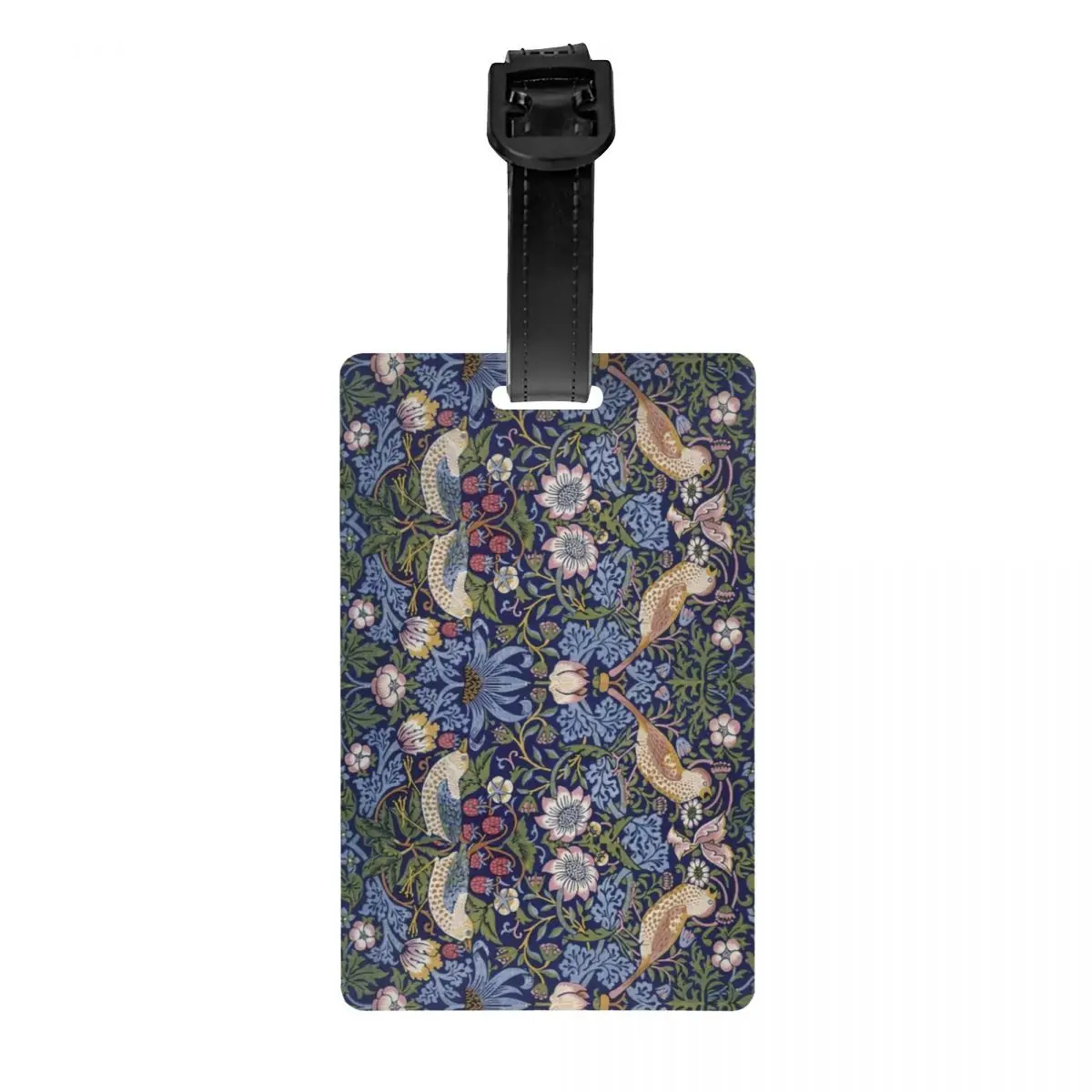 

Custom William Morris Strawberry Thief Luggage Tag With Name Card Textile Pattern Privacy Cover ID Label for Travel Bag Suitcase